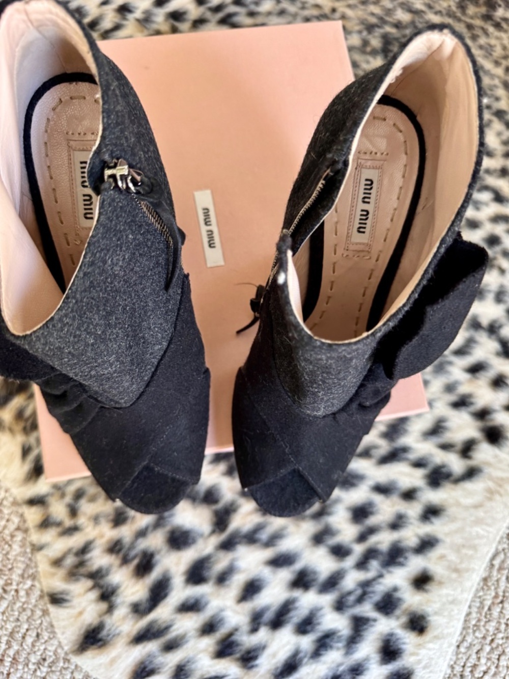 MIU MIU Wool ankle boots curved banana heels Vintage Archival C101 20 11 02855D - Picture 7 of 11